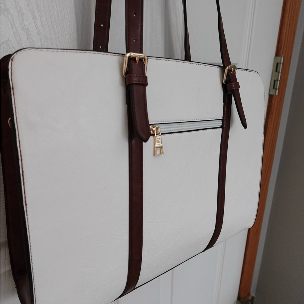 Chic White and Brown Women's Laptop Bag - Picture 6 of 8